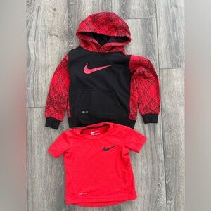 Nike Dri Fit Boys 3T Red and Black Hoodie with T-Shirt Bundle